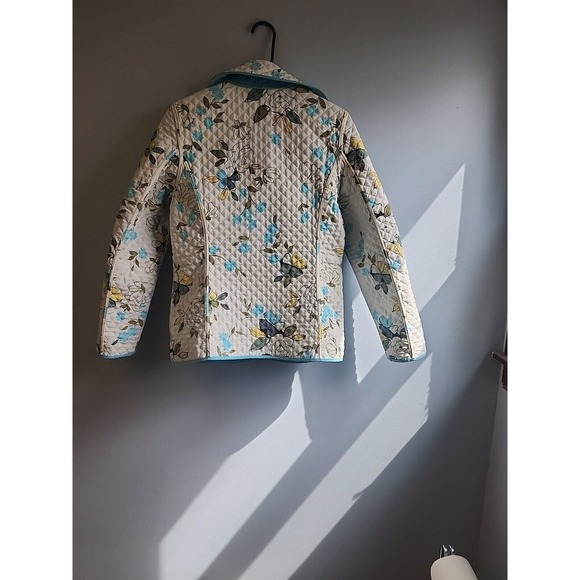 ESPRIT Diamond Quilted Reversible Jacket Teal Blue Floral Print Pockets Retro S - Picture 6 of 7